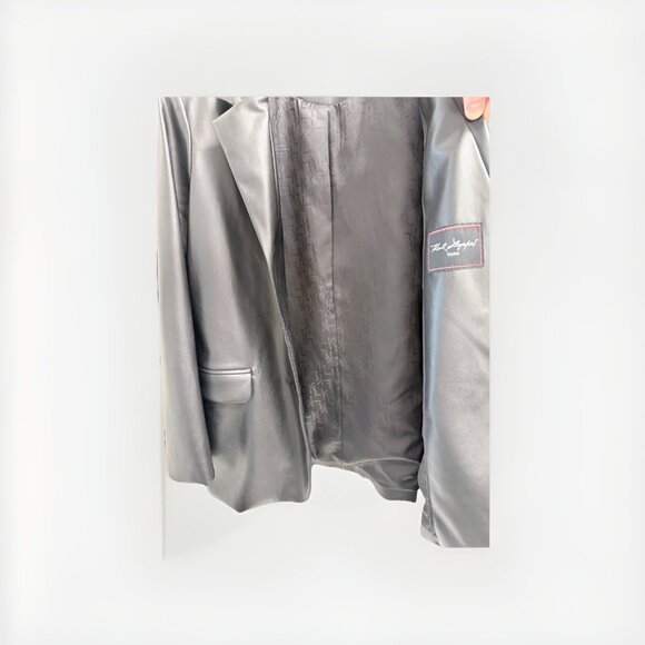 Karl Lagerfeld Black Leather Jacket w Button Details Women's Size 12 NWOT Paris - Picture 7 of 11
